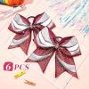 image:imageDEEKA 6 PCS Glitter Cheer Bows Rhinestone Large Stiff Competition Team Hair Bows Elastic Band Holder for Cheerleader Softball Football Girls BlackGoldWhiteMaroonSilverWhite