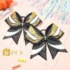 image:imageDEEKA 6 PCS Glitter Cheer Bows Rhinestone Large Stiff Competition Team Hair Bows Elastic Band Holder for Cheerleader Softball Football Girls BlackGoldWhiteBlackGoldWhite