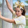 image:imageDEEKA 6 PCS Glitter Cheer Bows Rhinestone Large Stiff Competition Team Hair Bows Elastic Band Holder for Cheerleader Softball Football Girls BlackGoldWhiteGoldWhite