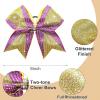 image:imageDEEKA 6 PCS Glitter Cheer Bows Rhinestone Large Stiff Competition Team Hair Bows Elastic Band Holder for Cheerleader Softball Football Girls BlackGoldWhitePurpleGold