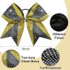 image:imageDEEKA 6 PCS Glitter Cheer Bows Rhinestone Large Stiff Competition Team Hair Bows Elastic Band Holder for Cheerleader Softball Football Girls BlackGoldWhiteGoldBlack