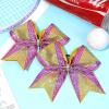 image:imageDEEKA 6 PCS Glitter Cheer Bows Rhinestone Large Stiff Competition Team Hair Bows Elastic Band Holder for Cheerleader Softball Football Girls BlackGoldWhitePurpleGold