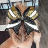 image:imageDEEKA 6 PCS Glitter Cheer Bows Rhinestone Large Stiff Competition Team Hair Bows Elastic Band Holder for Cheerleader Softball Football Girls BlackGoldWhiteBlackGoldWhite