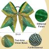 image:imageDEEKA 6 PCS Glitter Cheer Bows Rhinestone Large Stiff Competition Team Hair Bows Elastic Band Holder for Cheerleader Softball Football Girls BlackGoldWhiteGreenGold