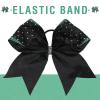 image:imageDEEKA 6 PCS Glitter Cheer Bows Rhinestone Large Stiff Competition Team Hair Bows Elastic Band Holder for Cheerleader Softball Football Girls BlackGoldWhiteGreenBlack