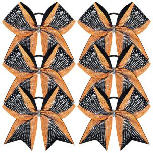 image:imageDEEKA 6 PCS Glitter Cheer Bows Rhinestone Large Stiff Competition Team Hair Bows Elastic Band Holder for Cheerleader Softball Football Girls BlackGoldWhiteOrangeBlack