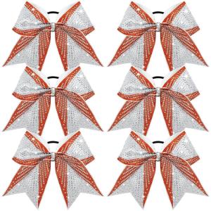 image:imageDEEKA 6 PCS Glitter Cheer Bows Rhinestone Large Stiff Competition Team Hair Bows Elastic Band Holder for Cheerleader Softball Football Girls BlackGoldWhiteRedSilver