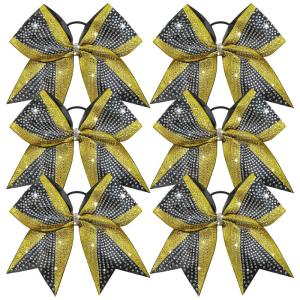 image:imageDEEKA 6 PCS Glitter Cheer Bows Rhinestone Large Stiff Competition Team Hair Bows Elastic Band Holder for Cheerleader Softball Football Girls BlackGoldWhiteGoldBlack