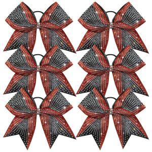 image:imageDEEKA 6 PCS Glitter Cheer Bows Rhinestone Large Stiff Competition Team Hair Bows Elastic Band Holder for Cheerleader Softball Football Girls BlackGoldWhiteRedBlack