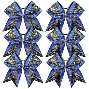 image:imageDEEKA 6 PCS Glitter Cheer Bows Rhinestone Large Stiff Competition Team Hair Bows Elastic Band Holder for Cheerleader Softball Football Girls BlackGoldWhiteRoyal BlueBlack