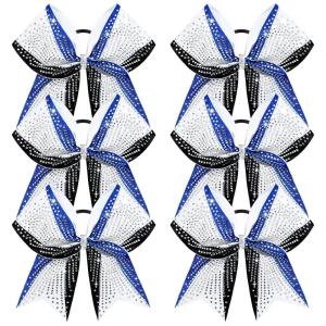 image:imageDEEKA 6 PCS Glitter Cheer Bows Rhinestone Large Stiff Competition Team Hair Bows Elastic Band Holder for Cheerleader Softball Football Girls BlackGoldWhiteRoyal BlueBlackWhite