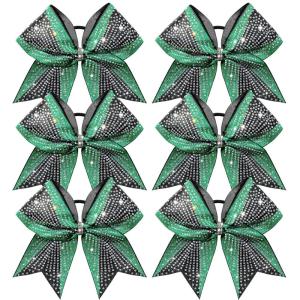 image:imageDEEKA 6 PCS Glitter Cheer Bows Rhinestone Large Stiff Competition Team Hair Bows Elastic Band Holder for Cheerleader Softball Football Girls BlackGoldWhiteGreenBlack