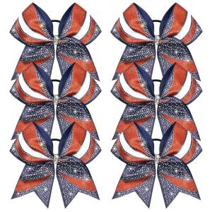 image:imageDEEKA 6 PCS Glitter Cheer Bows Rhinestone Large Stiff Competition Team Hair Bows Elastic Band Holder for Cheerleader Softball Football Girls BlackGoldWhiteNavy BlueRedWhite