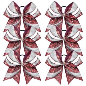 image:imageDEEKA 6 PCS Glitter Cheer Bows Rhinestone Large Stiff Competition Team Hair Bows Elastic Band Holder for Cheerleader Softball Football Girls BlackGoldWhiteMaroonSilverWhite