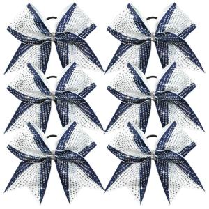 image:imageDEEKA 6 PCS Glitter Cheer Bows Rhinestone Large Stiff Competition Team Hair Bows Elastic Band Holder for Cheerleader Softball Football Girls BlackGoldWhiteNavyWhite